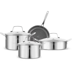 Outlet Ceramica Steel 3Ply Stainless Steel 7-Piece Induction Non-Stick Cookware Set, Silver Stainless Steel Cookware Sets