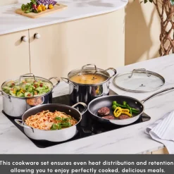 Outlet Ceramica Steel 3Ply Stainless Steel 7-Piece Induction Non-Stick Cookware Set, Silver Stainless Steel Cookware Sets