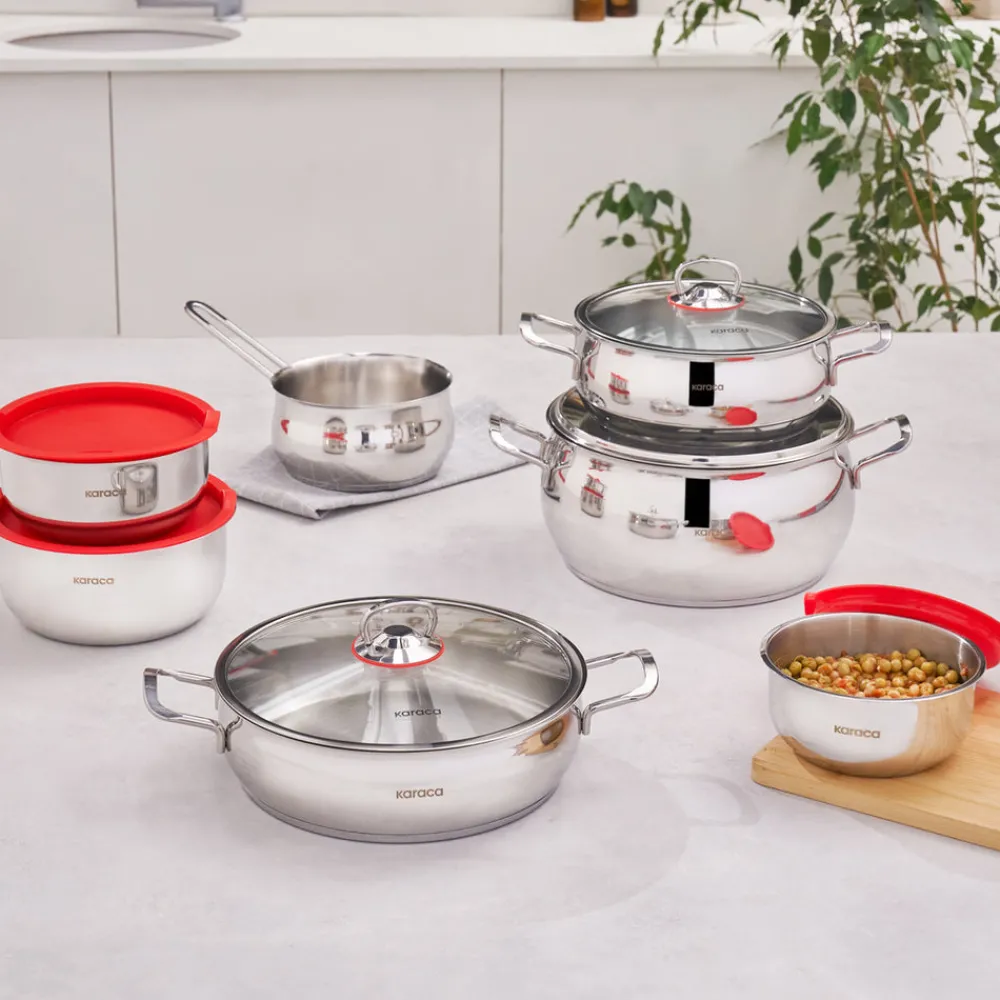 Clearance Cook & Store 13-Piece Stainless Steel Induction Cookware Set, Silver Stainless Steel Cookware Sets