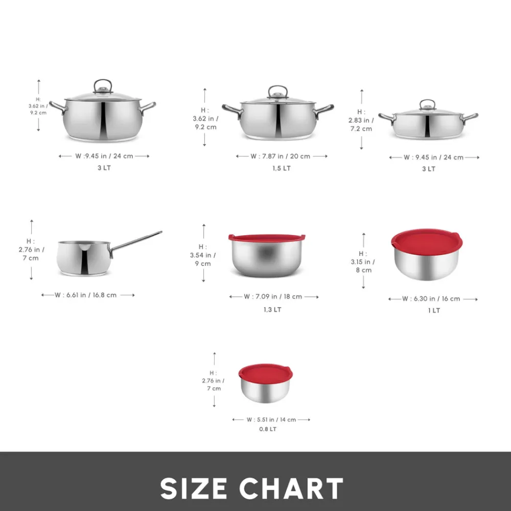 Clearance Cook & Store 13-Piece Stainless Steel Induction Cookware Set, Silver Stainless Steel Cookware Sets