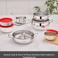 Clearance Cook & Store 13-Piece Stainless Steel Induction Cookware Set, Silver Stainless Steel Cookware Sets