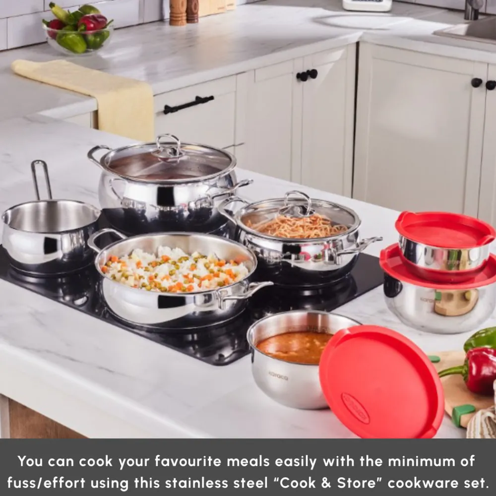 Clearance Cook & Store 13-Piece Stainless Steel Induction Cookware Set, Silver Stainless Steel Cookware Sets