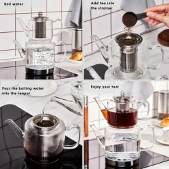 Dora Borosilicate Glass Induction Teapot Set, Xlarge, Transparent Turkish Coffee Pots|Turkish Teapots