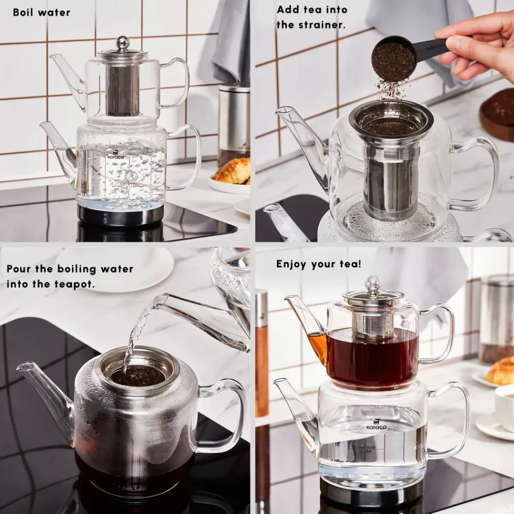 Dora Borosilicate Glass Induction Teapot Set, Xlarge, Transparent Turkish Coffee Pots|Turkish Teapots
