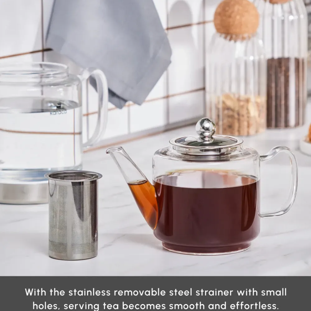 Dora Borosilicate Glass Induction Teapot Set, Xlarge, Transparent Turkish Coffee Pots|Turkish Teapots