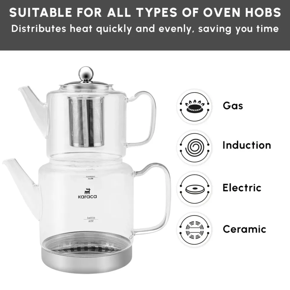 Dora Borosilicate Glass Induction Teapot Set, Xlarge, Transparent Turkish Coffee Pots|Turkish Teapots