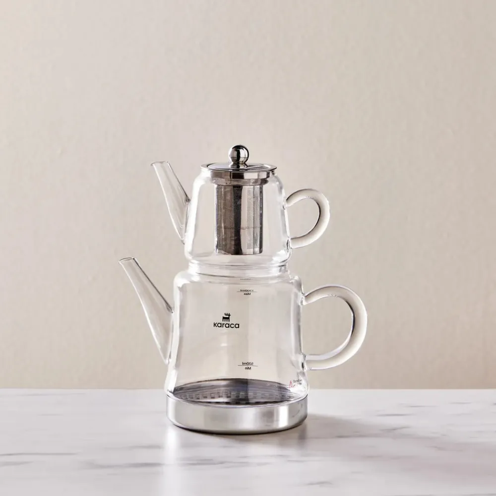 New Dora Borosilicate Glass Teapot Set, Medium, Transparent Turkish Coffee Pots|Turkish Teapots