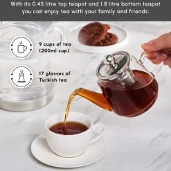 New Dora Borosilicate Glass Teapot Set, Medium, Transparent Turkish Coffee Pots|Turkish Teapots