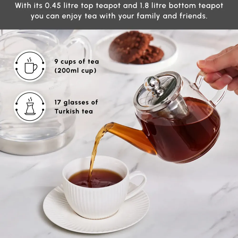 New Dora Borosilicate Glass Teapot Set, Medium, Transparent Turkish Coffee Pots|Turkish Teapots