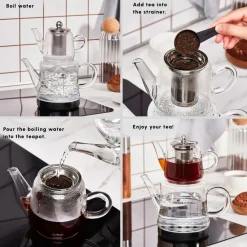 New Dora Borosilicate Glass Teapot Set, Medium, Transparent Turkish Coffee Pots|Turkish Teapots