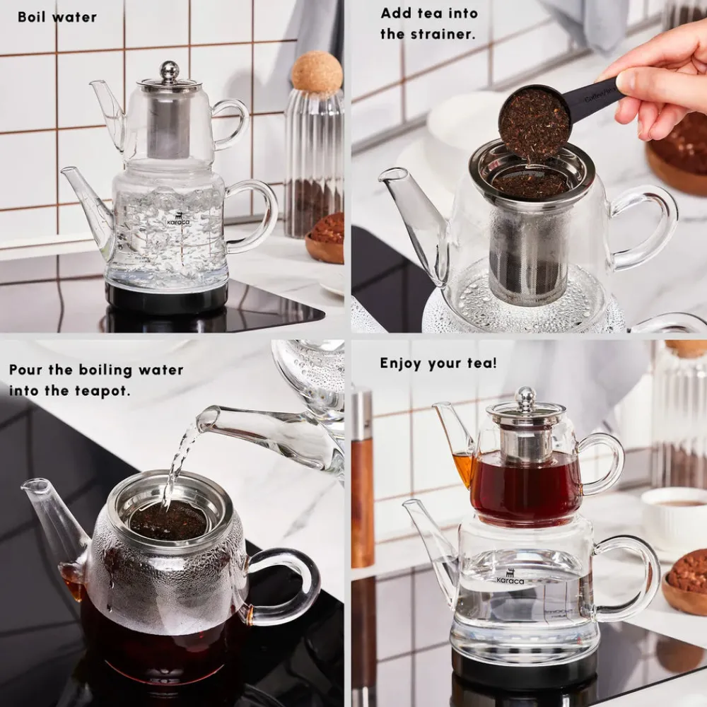 New Dora Borosilicate Glass Teapot Set, Medium, Transparent Turkish Coffee Pots|Turkish Teapots