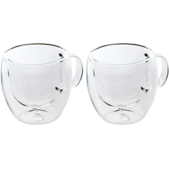 Hot Double Wall Borosilicate Glass Cup Set with Handle for 2 People, 150ml, Transparent Coffee Glasses