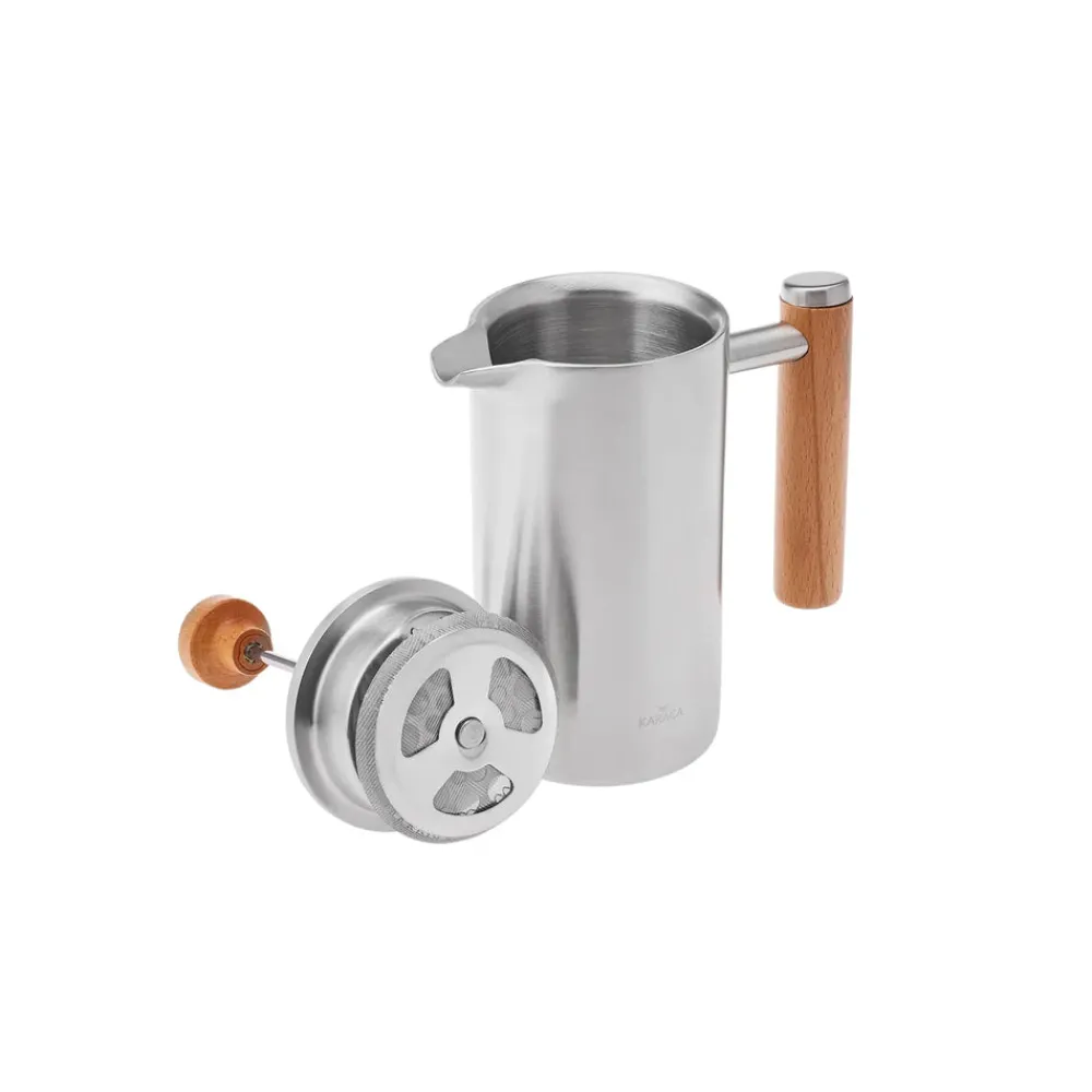 Double Wall Stainless Steel French Press with Oak Handle, 350ml, Silver Oak French Press