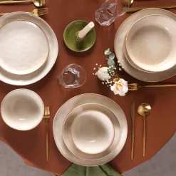 Outlet Earth Collection Aria 55-Piece Stoneware Ceramic Dinner Set for 12 People, Beige Stoneware Dinner Sets|See All Dinner Sets