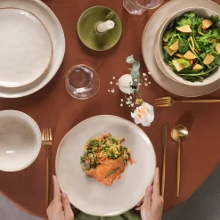 Outlet Earth Collection Aria 55-Piece Stoneware Ceramic Dinner Set for 12 People, Beige Stoneware Dinner Sets|See All Dinner Sets