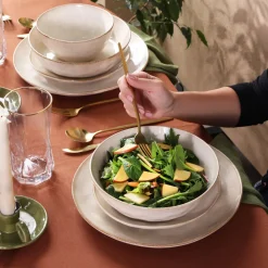 Outlet Earth Collection Aria 55-Piece Stoneware Ceramic Dinner Set for 12 People, Beige Stoneware Dinner Sets|See All Dinner Sets