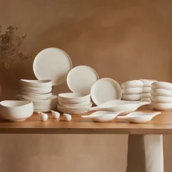 Best Earth Collection Clay 55-Piece Porcelain Dinner Set for 12 People, White Porcelain Dinner Sets