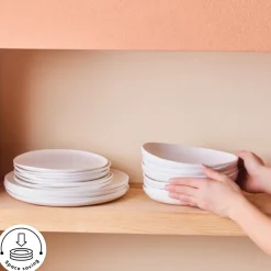 Best Earth Collection Clay 55-Piece Porcelain Dinner Set for 12 People, White Porcelain Dinner Sets