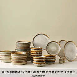 New Earth Collection Earthy Reactive Glaze 52-Piece Stoneware Dinner Set for 12 People, Multi See All Dinner Sets|Stoneware Dinner Sets