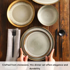 New Earth Collection Earthy Reactive Glaze 52-Piece Stoneware Dinner Set for 12 People, Multi See All Dinner Sets|Stoneware Dinner Sets