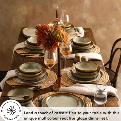New Earth Collection Earthy Reactive Glaze 52-Piece Stoneware Dinner Set for 12 People, Multi See All Dinner Sets|Stoneware Dinner Sets