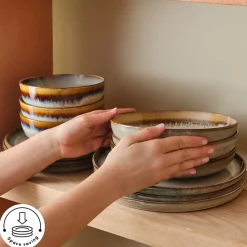 New Earth Collection Earthy Reactive Glaze 52-Piece Stoneware Dinner Set for 12 People, Multi See All Dinner Sets|Stoneware Dinner Sets