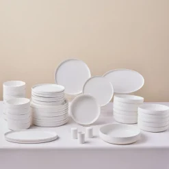 Discount Earth Collection Matte Glaze 55-Piece Porcelain Dinner Set for 12 People, White See All Dinner Sets|Porcelain Dinner Sets