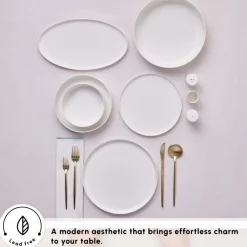 Discount Earth Collection Matte Glaze 55-Piece Porcelain Dinner Set for 12 People, White See All Dinner Sets|Porcelain Dinner Sets