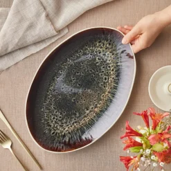 Sale Earth Collection New Galactic Reactive Glaze Large Serving Platter, 36cm, White Serving Platters