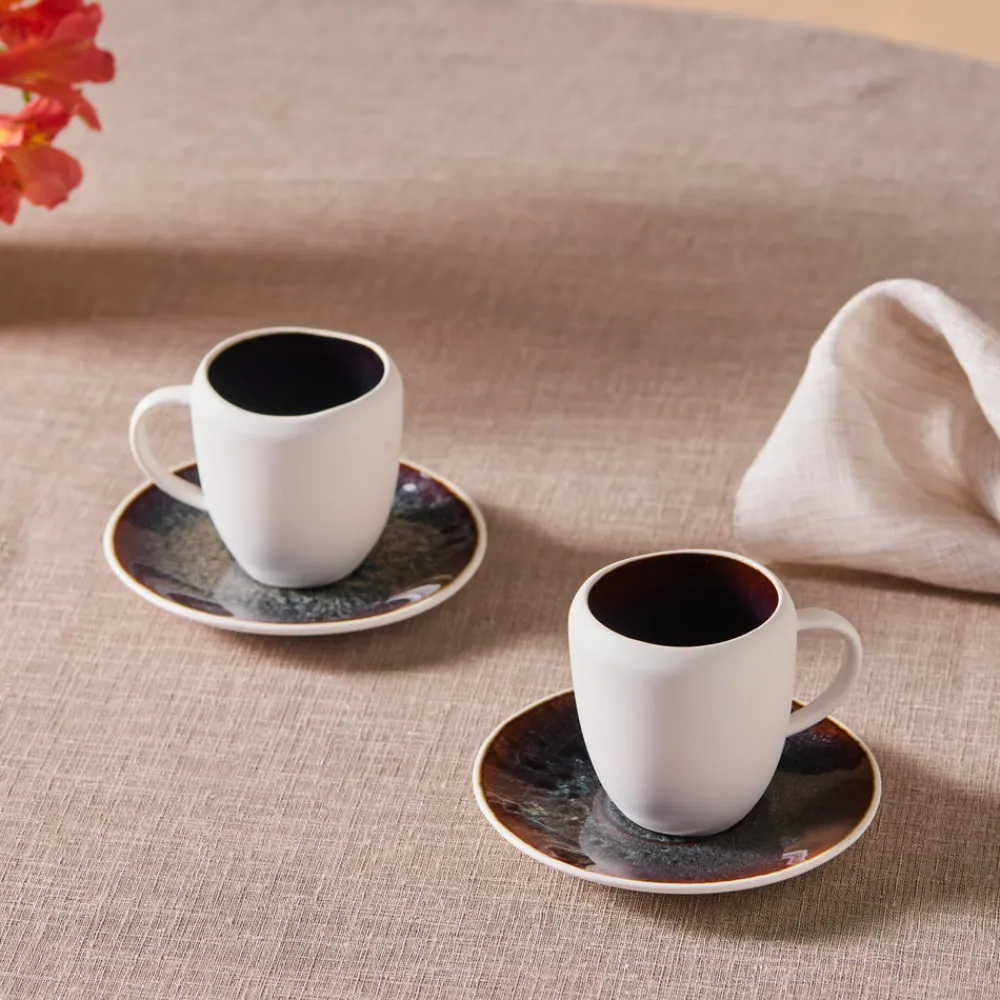 Clearance Earth Collection New Galactic 2-Piece Reactive Glaze Espresso Turkish Coffee Cup Set, 100ml, White Espresso & Turkish Coffee Cup Sets