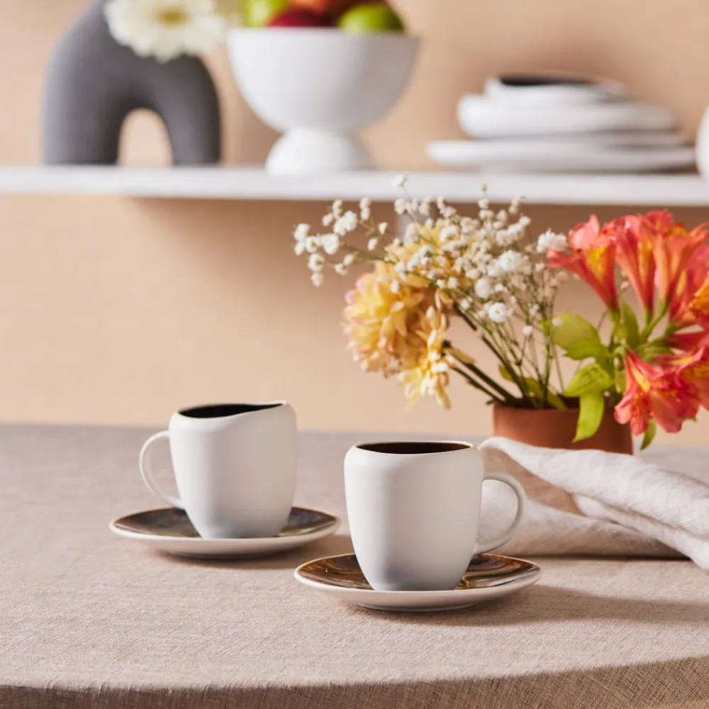 Clearance Earth Collection New Galactic 2-Piece Reactive Glaze Espresso Turkish Coffee Cup Set, 100ml, White Espresso & Turkish Coffee Cup Sets