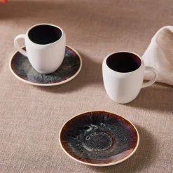 Clearance Earth Collection New Galactic 2-Piece Reactive Glaze Espresso Turkish Coffee Cup Set, 100ml, White Espresso & Turkish Coffee Cup Sets