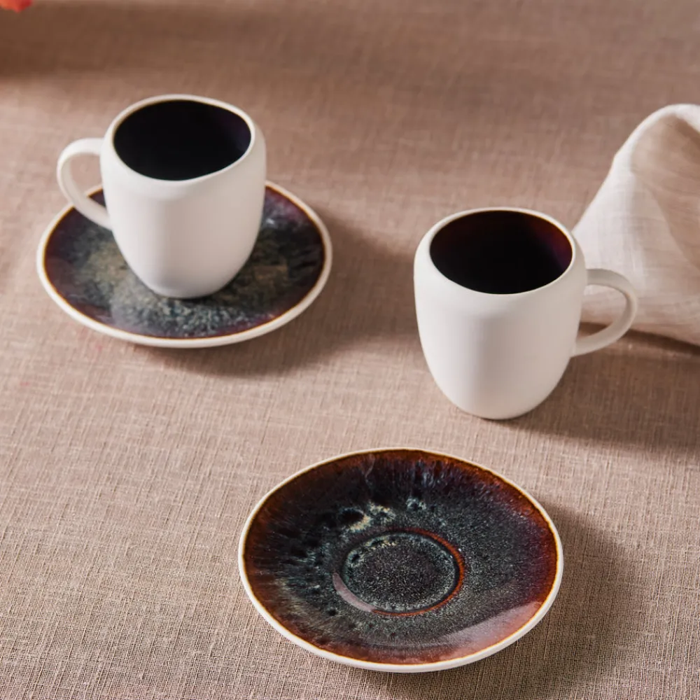 Clearance Earth Collection New Galactic 2-Piece Reactive Glaze Espresso Turkish Coffee Cup Set, 100ml, White Espresso & Turkish Coffee Cup Sets