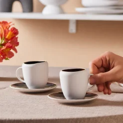 Clearance Earth Collection New Galactic 2-Piece Reactive Glaze Espresso Turkish Coffee Cup Set, 100ml, White Espresso & Turkish Coffee Cup Sets
