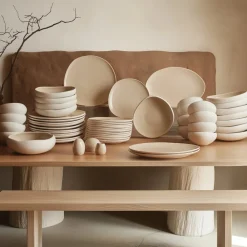 Hot Earth Collection New Cupid 55-Piece Stoneware Dinner Set for 12 People, Cream See All Dinner Sets|Stoneware Dinner Sets