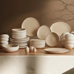 Hot Earth Collection New Cupid 55-Piece Stoneware Dinner Set for 12 People, Cream See All Dinner Sets|Stoneware Dinner Sets