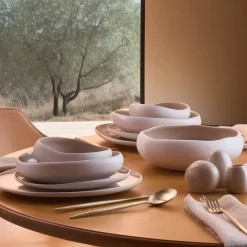 Hot Earth Collection New Cupid 55-Piece Stoneware Dinner Set for 12 People, Cream See All Dinner Sets|Stoneware Dinner Sets