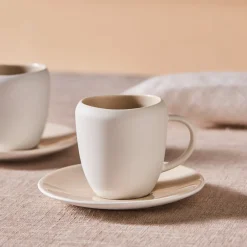 Online Earth Collection New Cupid Reactive Glaze Espresso Turkish Coffee Cup Set, 90ml, Beige White Espresso & Turkish Coffee Cup Sets