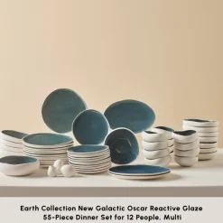 Clearance Earth Collection New Galactic Oscar Reactive Glaze 55-Piece Dinner Set for 12 People, Multi See All Dinner Sets|Reactive Glaze Dinner Sets