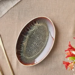 Hot Earth Collection New Galactic Reactive Glaze Serving Platter, 24cm, White Serving Platters