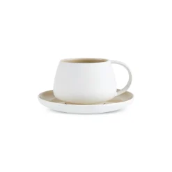 Hot Earth Collection New Cupid 2-Piece Reactive Glaze Tea Set, 300ml, Beige White Tea Set