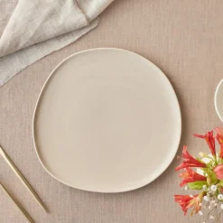 Earth Collection New Cupid Reactive Glaze Dinner Plate, 27cm, Beige White Dinner Plates