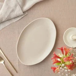 Hot Earth Collection New Cupid Serving Platters, 30cm, Beige White Serving Platters