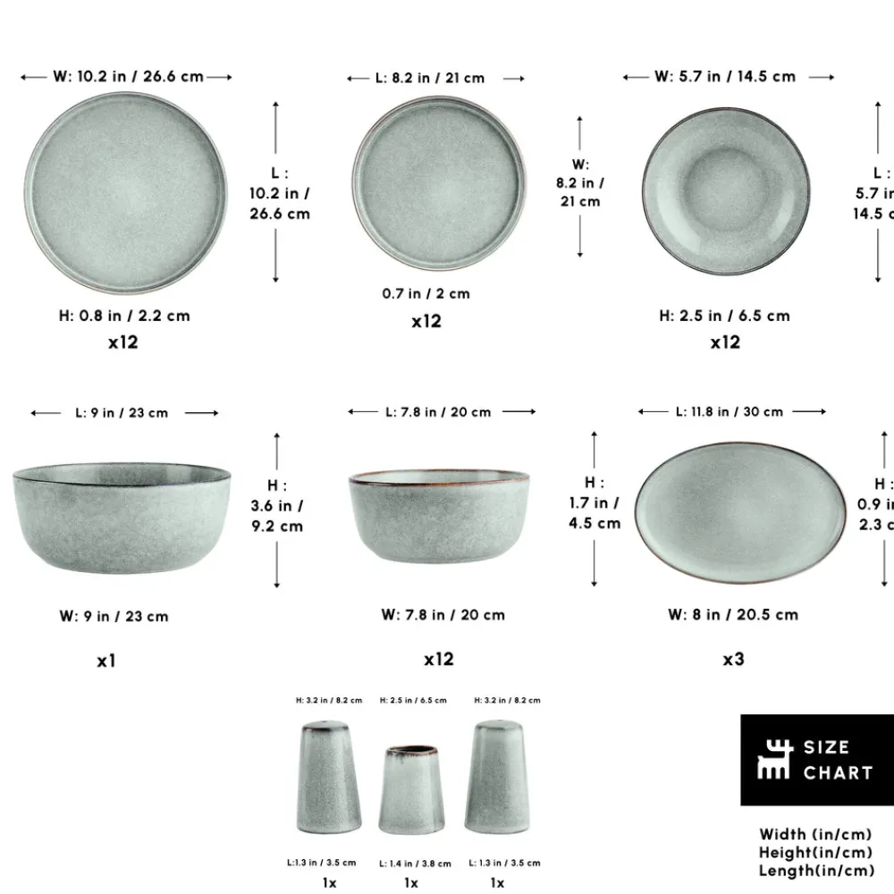 Best Earth Collection Skal 55-Piece Stoneware Dinner Set for 12 People, Grey See All Dinner Sets|Stoneware Dinner Sets