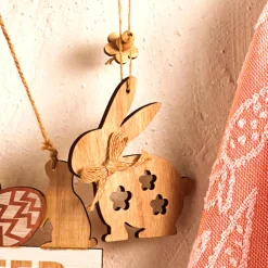 New Easter Rabbit Wooden Decorative Wall Hanging, 6.5cmx10cm, Multi Ornaments
