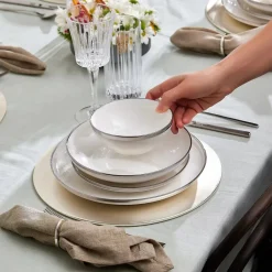 New Eclipse 57-Piece Bone China Dinner Set for 12 People, White Platinum See All Dinner Sets|Bone China Dinner Sets