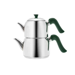 Hot Edana Stainless Steel Induction Teapot Set, Medium, Green Silver Turkish Coffee Pots|Turkish Teapots