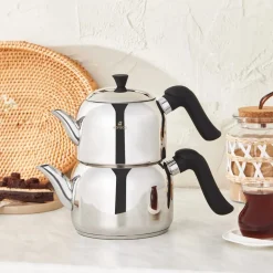 New Edana Stainless Steel Induction Teapot Set, Midi, Black Turkish Coffee Pots|Turkish Teapots