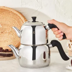 New Edana Stainless Steel Induction Teapot Set, Midi, Black Turkish Coffee Pots|Turkish Teapots