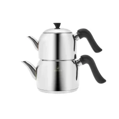 New Edana Stainless Steel Induction Teapot Set, Midi, Black Turkish Coffee Pots|Turkish Teapots